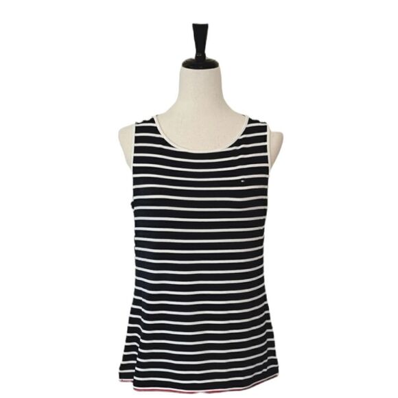 Tommy Hilfiger Navy Blue Striped Button Detail Stretch Tank Top Size SP - Picture 1 of 8